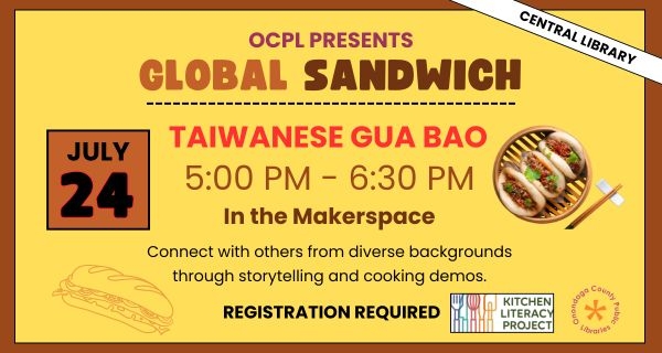 Taiwanese sandwich program at Central Library on July 24 from 5 to 6:30 pm